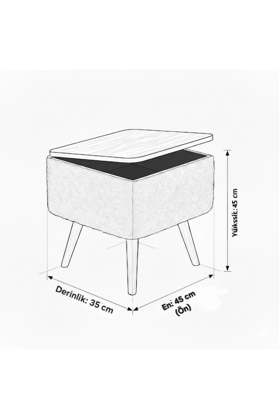 Table de chevet Nivo avec tiroir, revêtement en tissu Teddy et pieds en bois, table de chevet moderne