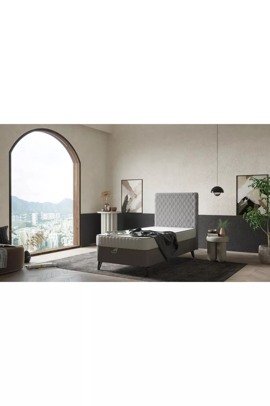 Ensemble de lit orthopédique de luxe avec sommier et tête de lit - Anthracite