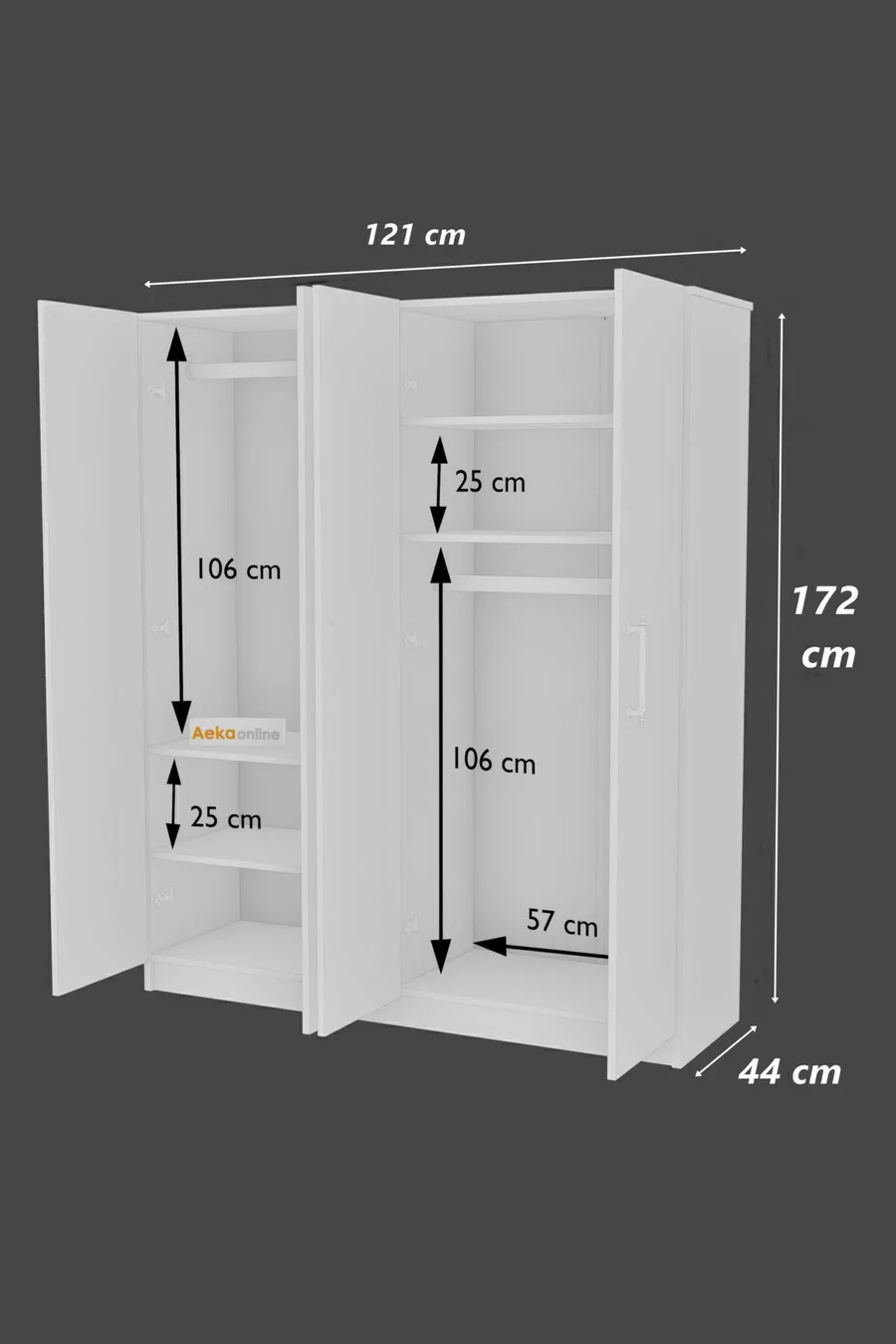 Placard  ARENA BLANC, 4 PORTES, 2 BARRES DE CINTRES, 6 ÉTAGÈRES