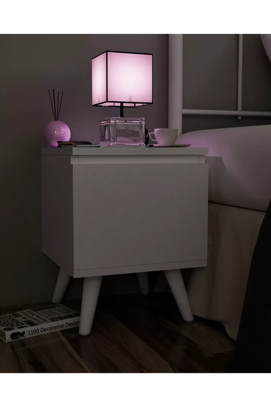 Table de chevet Gimli avec compartiment secret, MDF, assemblé, ne nécessite pas de montage