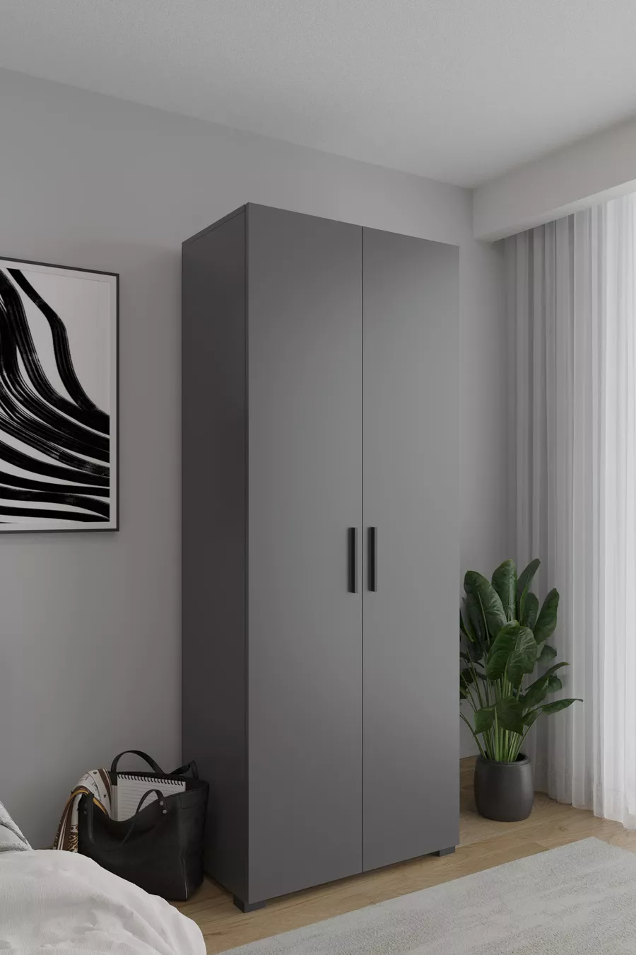 Armoire Niro à 2 Portes, avec Tringle et Étagère,  cm, Anthracite