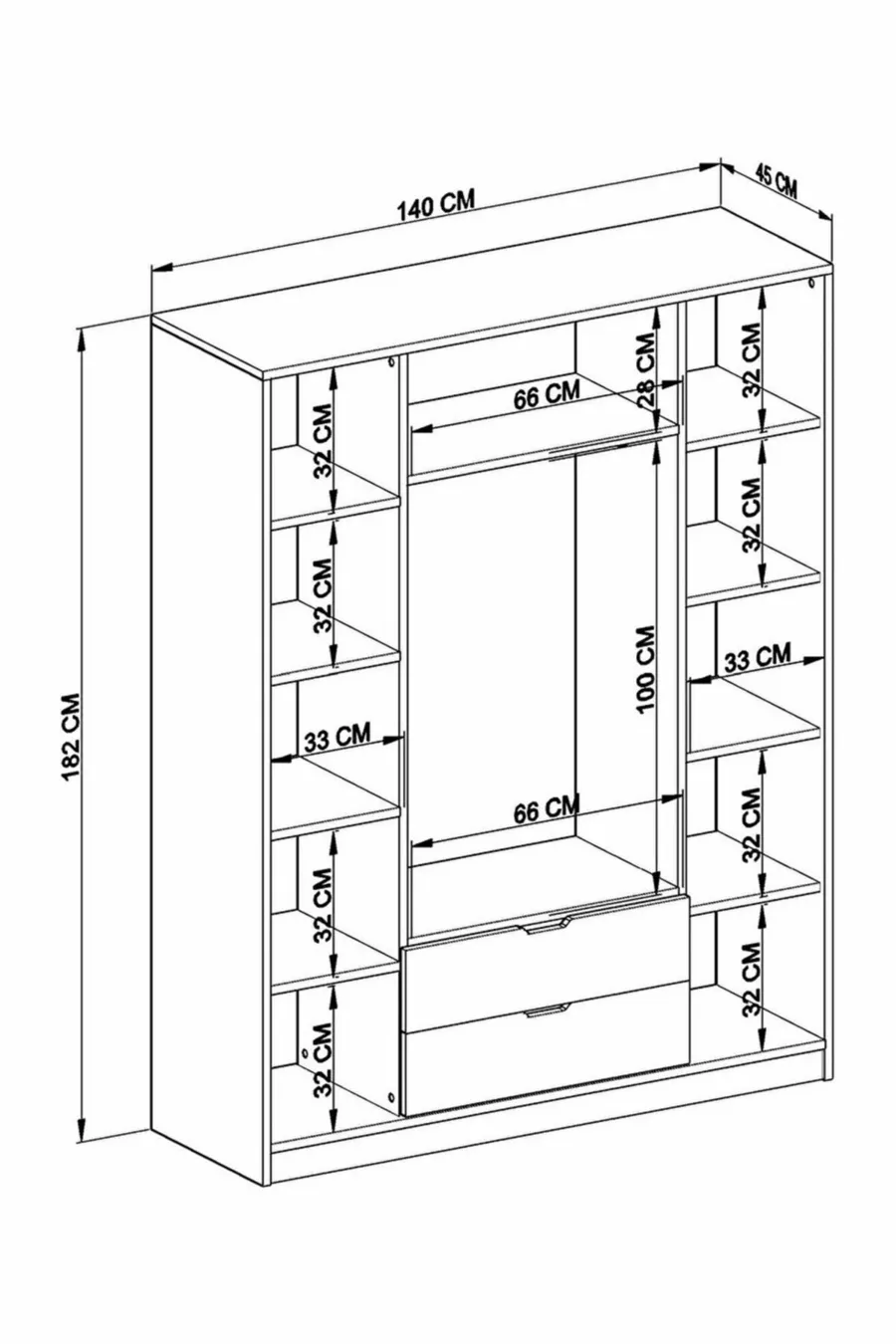 Armoire Atlas 4 portes 2 tiroirs