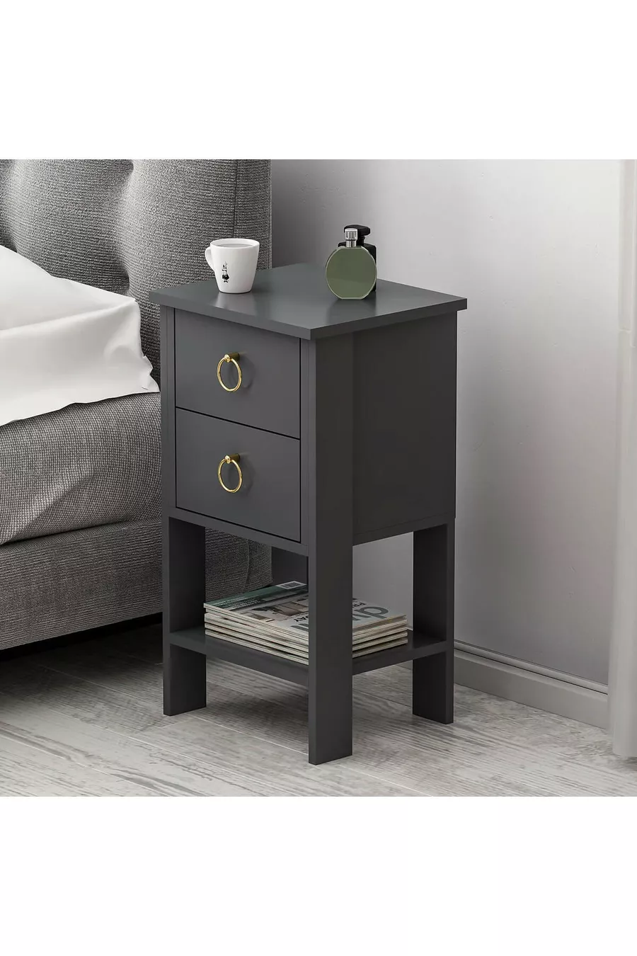 Table de chevet Cevheri à 2 tiroirs - Anthracite