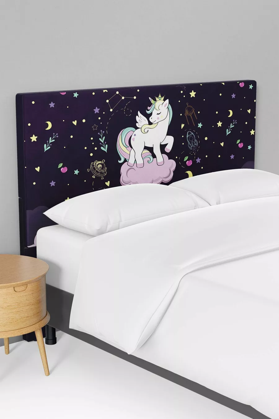 Housse de tête de lit pour lit enfant motif licorne violet