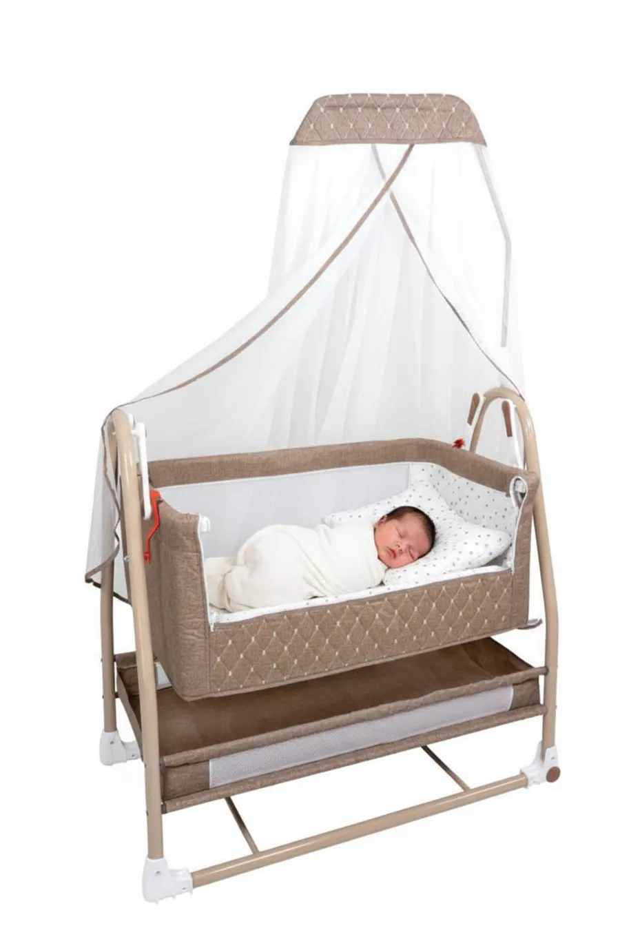 Berceau Royal Anne à Côté avec Tulle, Berceau Panier, Berceau Bascule pour Bébé, Berceau à Côté de la Maman