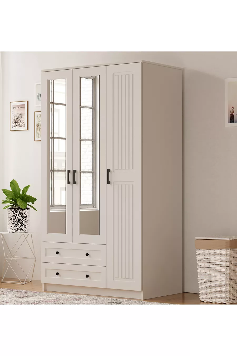 Armoire Estelya Country à 3 portes et 2 tiroirs
