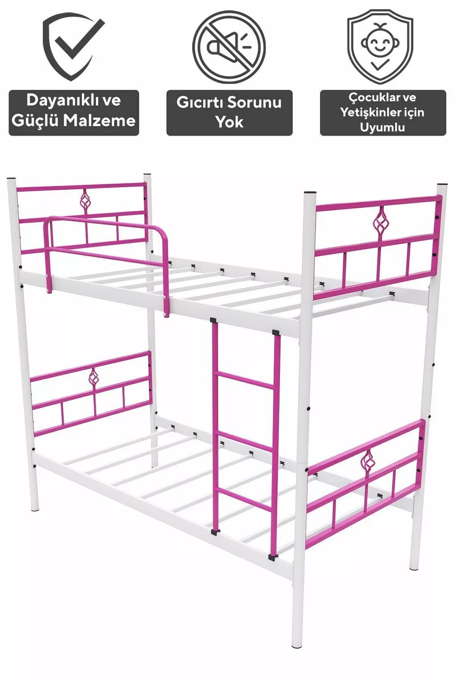 Lit superposé Koza Ranza compatible avec matelas, rose foncé, métal détachable