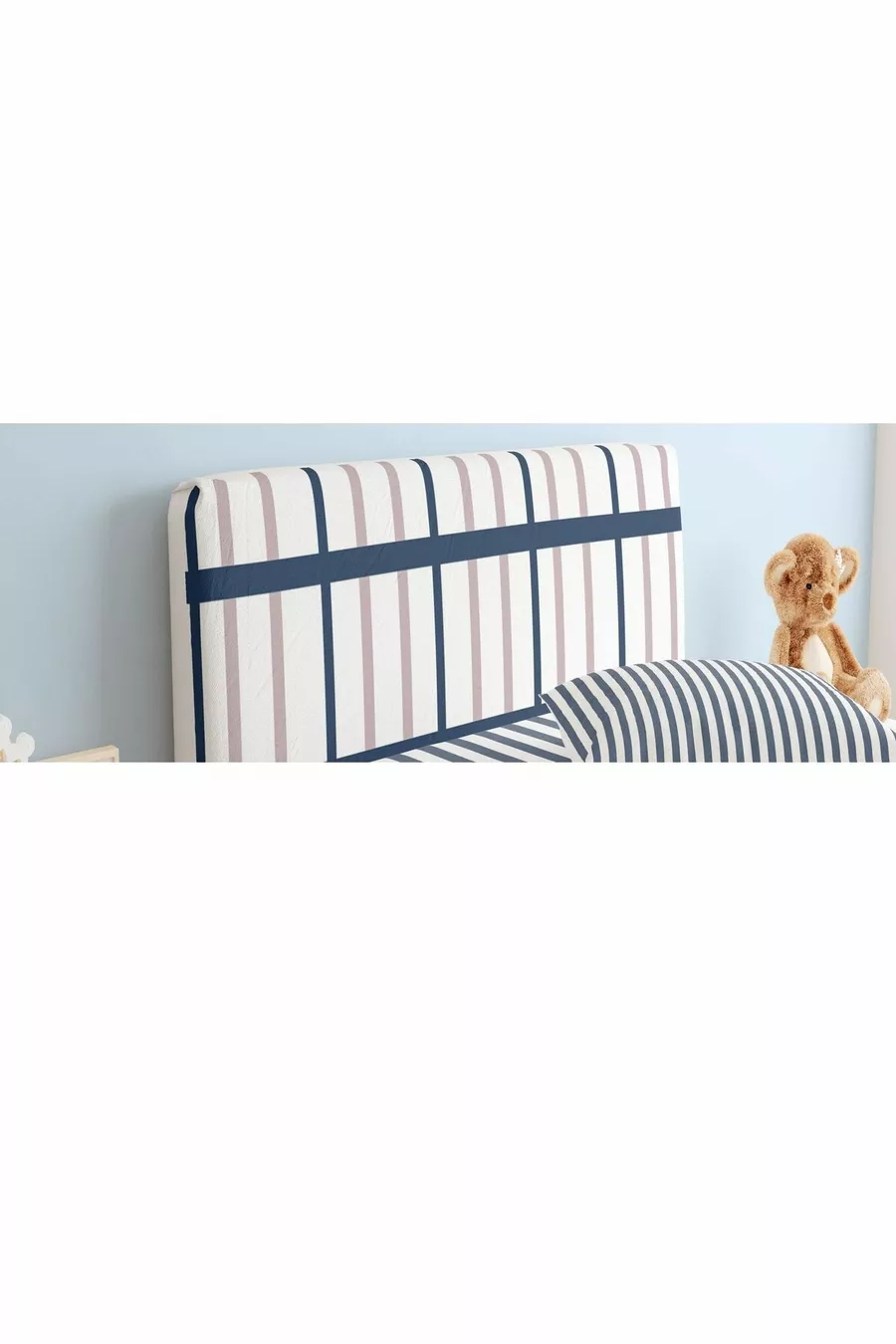 Housse de tête de lit pour lit simple Chambre d'adolescent Bleu marine à rayures carrées