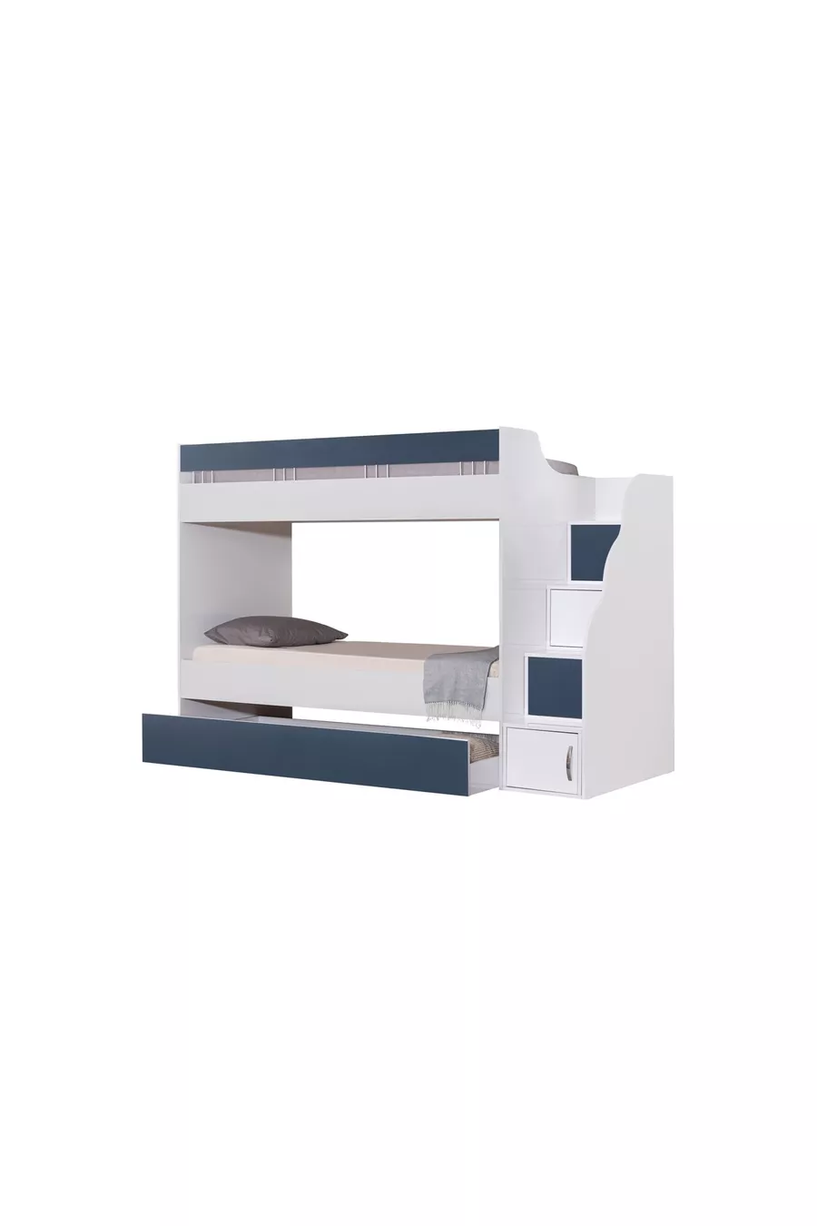 LIT SUPERPOSÉ, LIT SUPERPOSÉ BLANC ET BLEU AVEC PETIT MOTIF