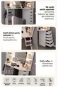Coiffeuse d'angle Diva Hollywood avec miroir rétroéclairé LED et 5 tiroirs