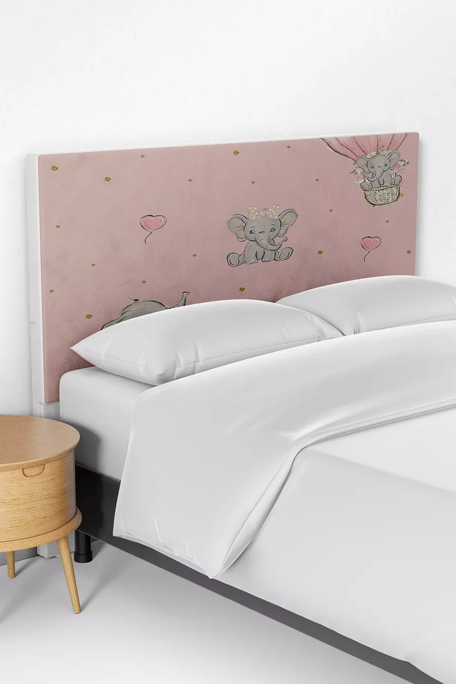 Housse de tête de lit enfant avec motif éléphant et cœur