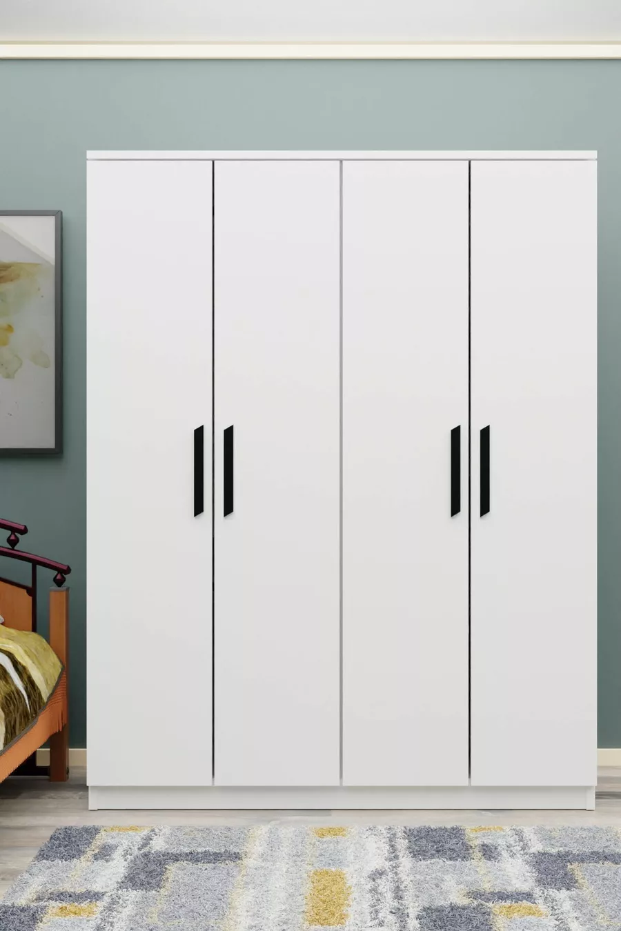Gm  Atlas Armoire sans miroir noire à 4 portes avec poignées