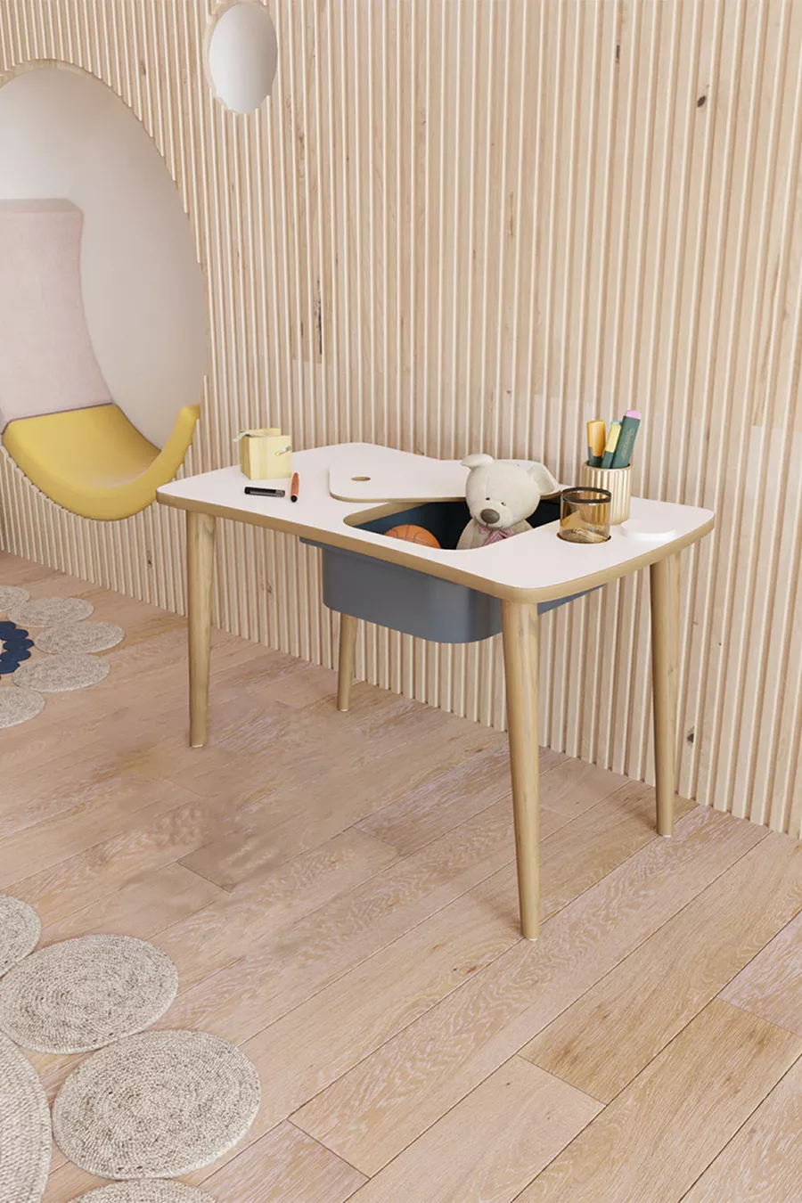 Bureau d'activité Montessori avec un seul tiroir