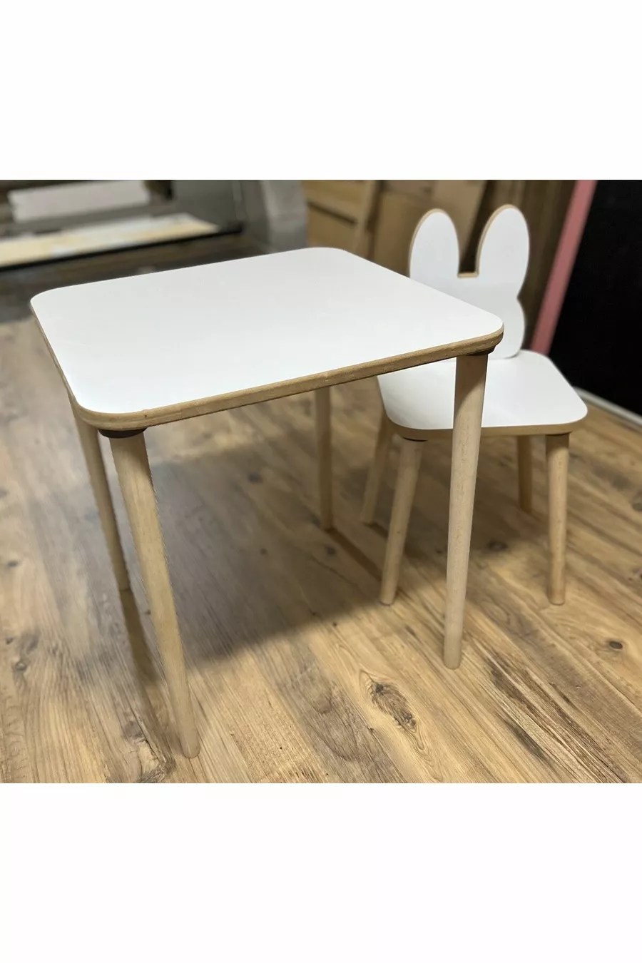Ensemble table et chaises pour enfants, table d'activité, bureau, 1 table, 1 chaise, lapin blanc