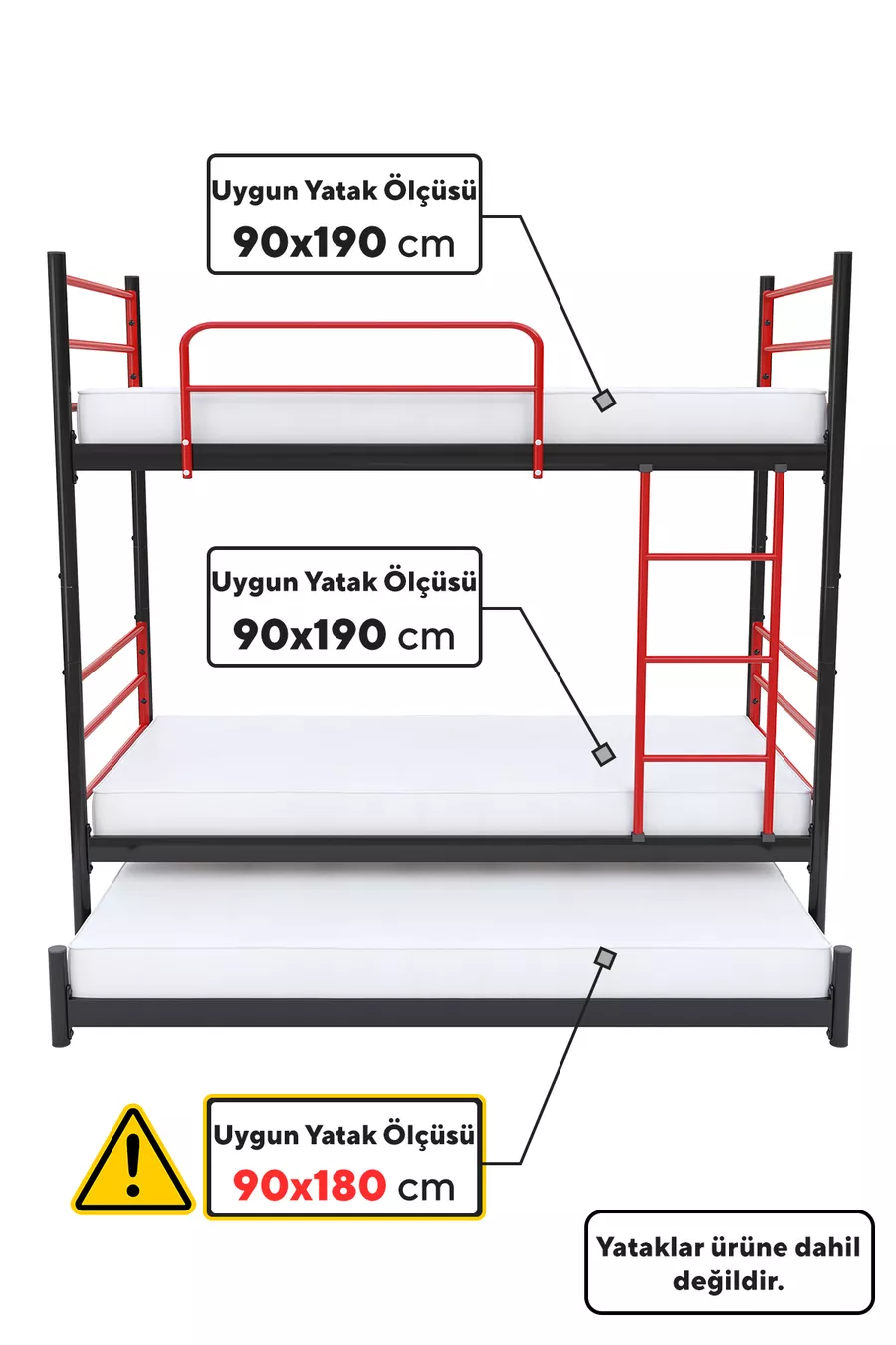 Lit superposé Trend Yavrulu Compatible avec lit 3 places Rouge Métal