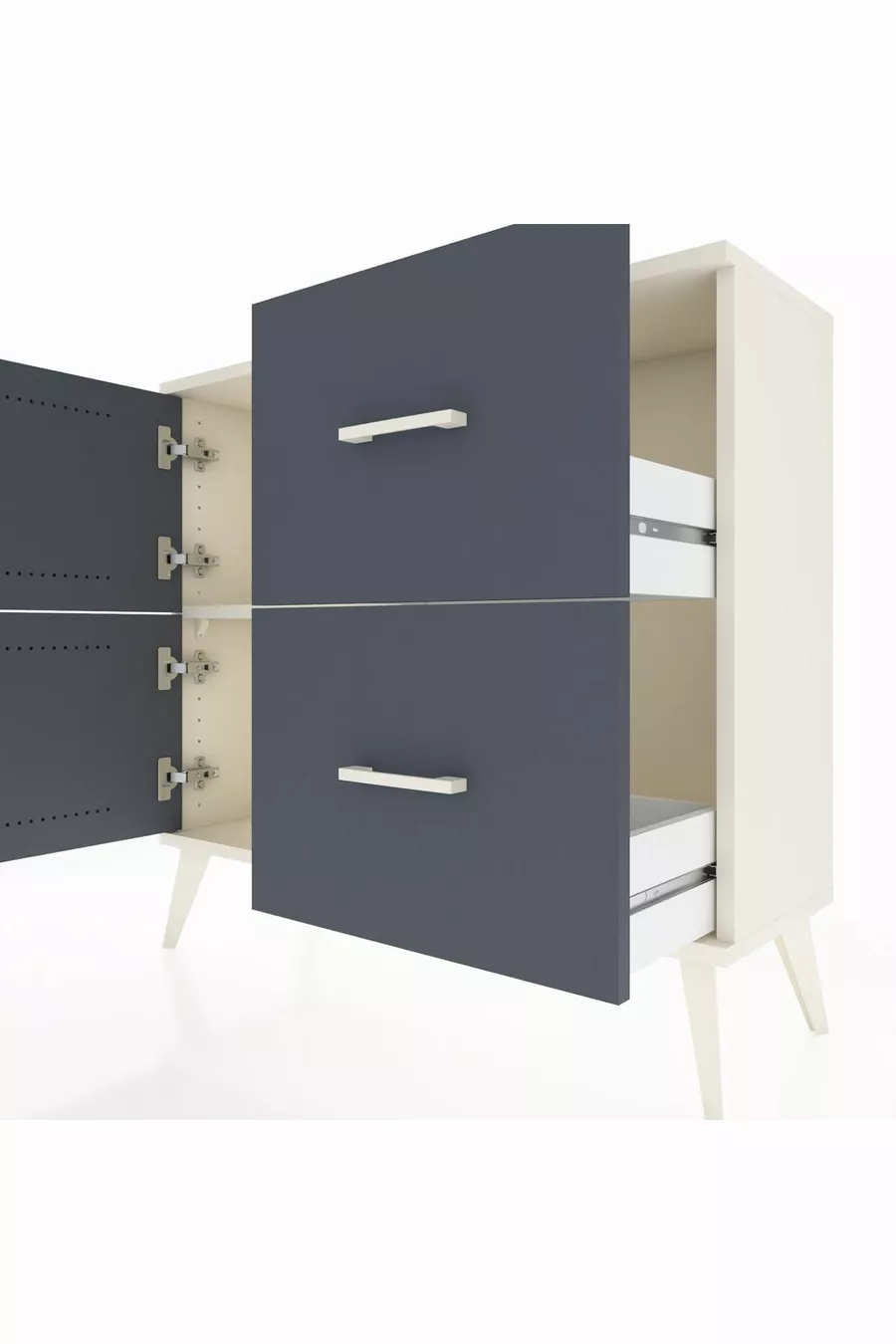 Commode Arges avec une étagère, 2 tiroirs et 2 portes, Pierre de lune-Anthracite
