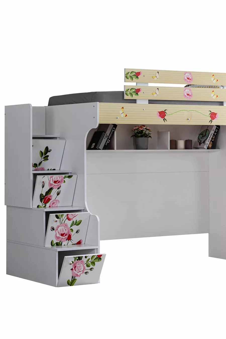 Lits superposés, Lit Mira Ranza avec bureau, armoire 3 portes et 2 matelas Comfort