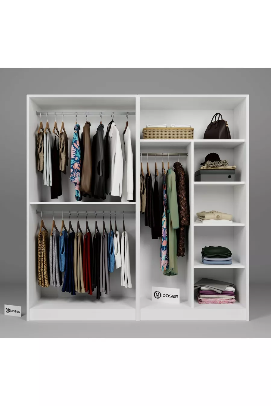 Armoire à vêtements Lucas 4 portes avec double tringle - Ensemble garde-robe blanc  cm