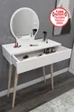 Table de maquillage avec miroir et tiroirs sur pieds en bois Siena, Blanc - Siena