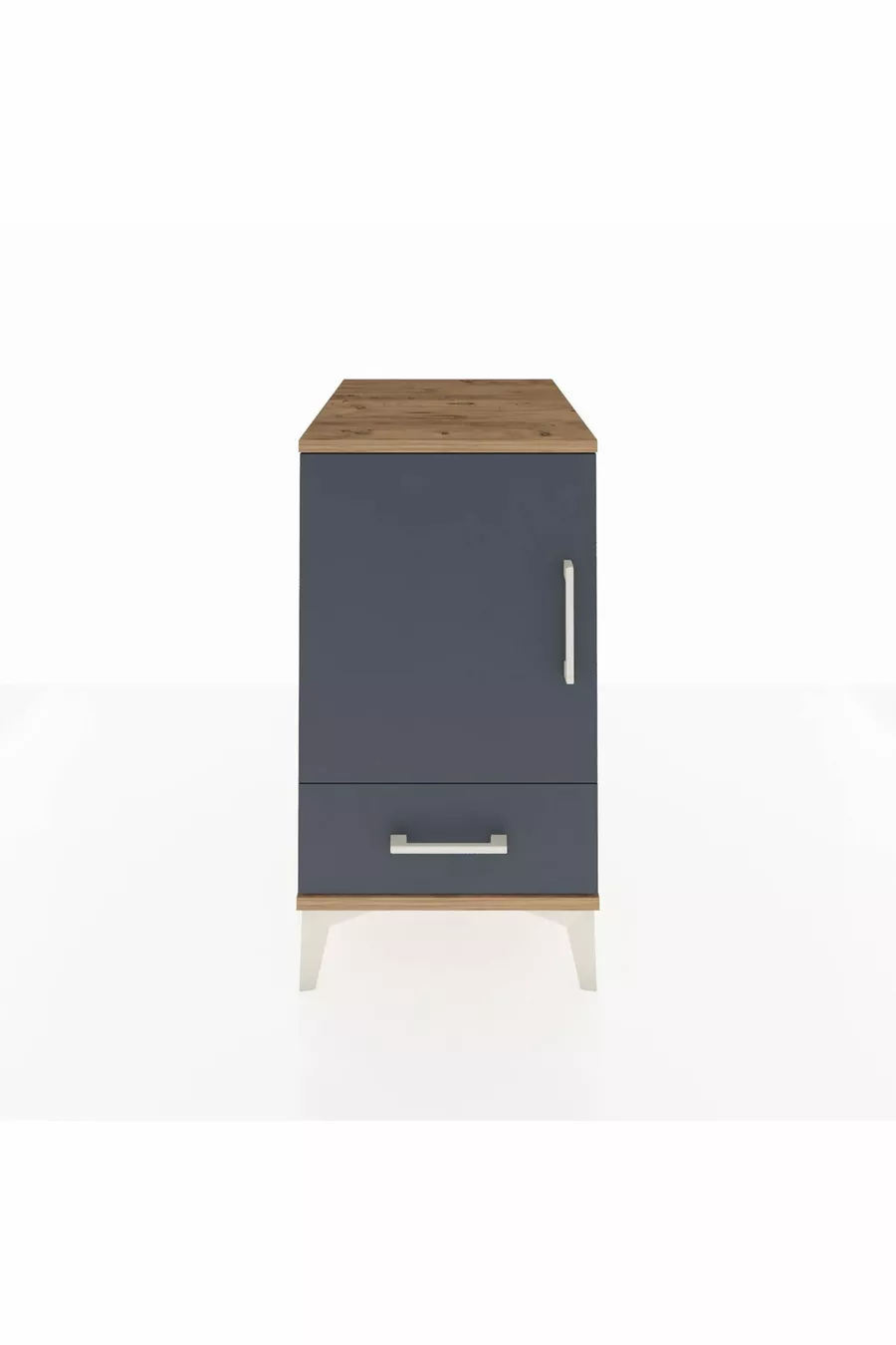 Table de chevet Kronos avec 2 étagères, 1 tiroir et 1 porte, pin-anthracite