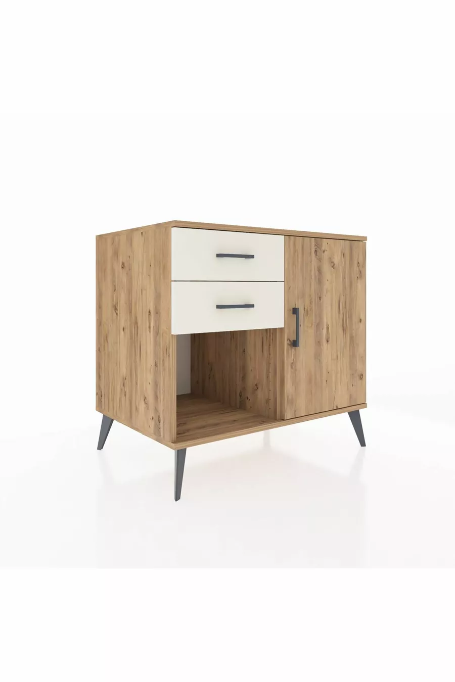 Commode Kronos avec une seule étagère, 2 tiroirs et une porte, Pin-Pin / Nacré