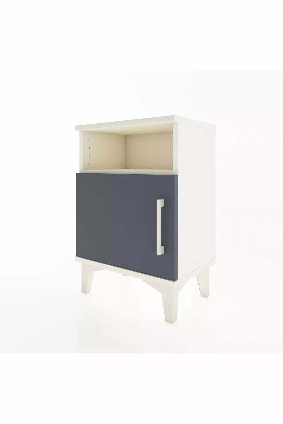 Table de chevet Arges à 2 étagères avec 1 porte, couleur Pierre de Lune-Anthracite