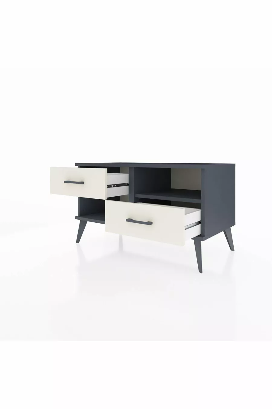 Commode Hyperion à une étagère et deux tiroirs Anthracite-Anthracite/Mer de pierre