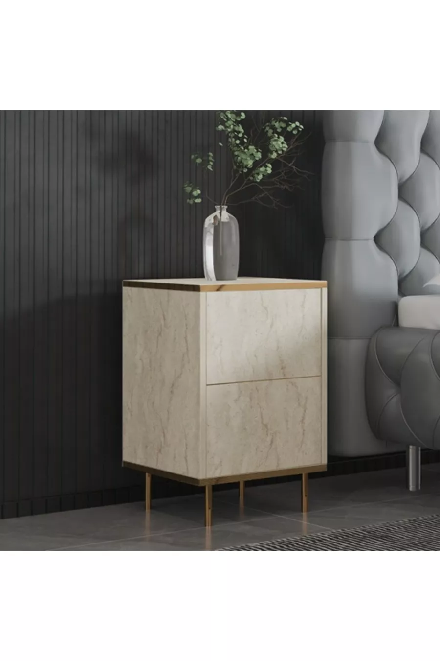 Table de chevet Kozan Travertin Or