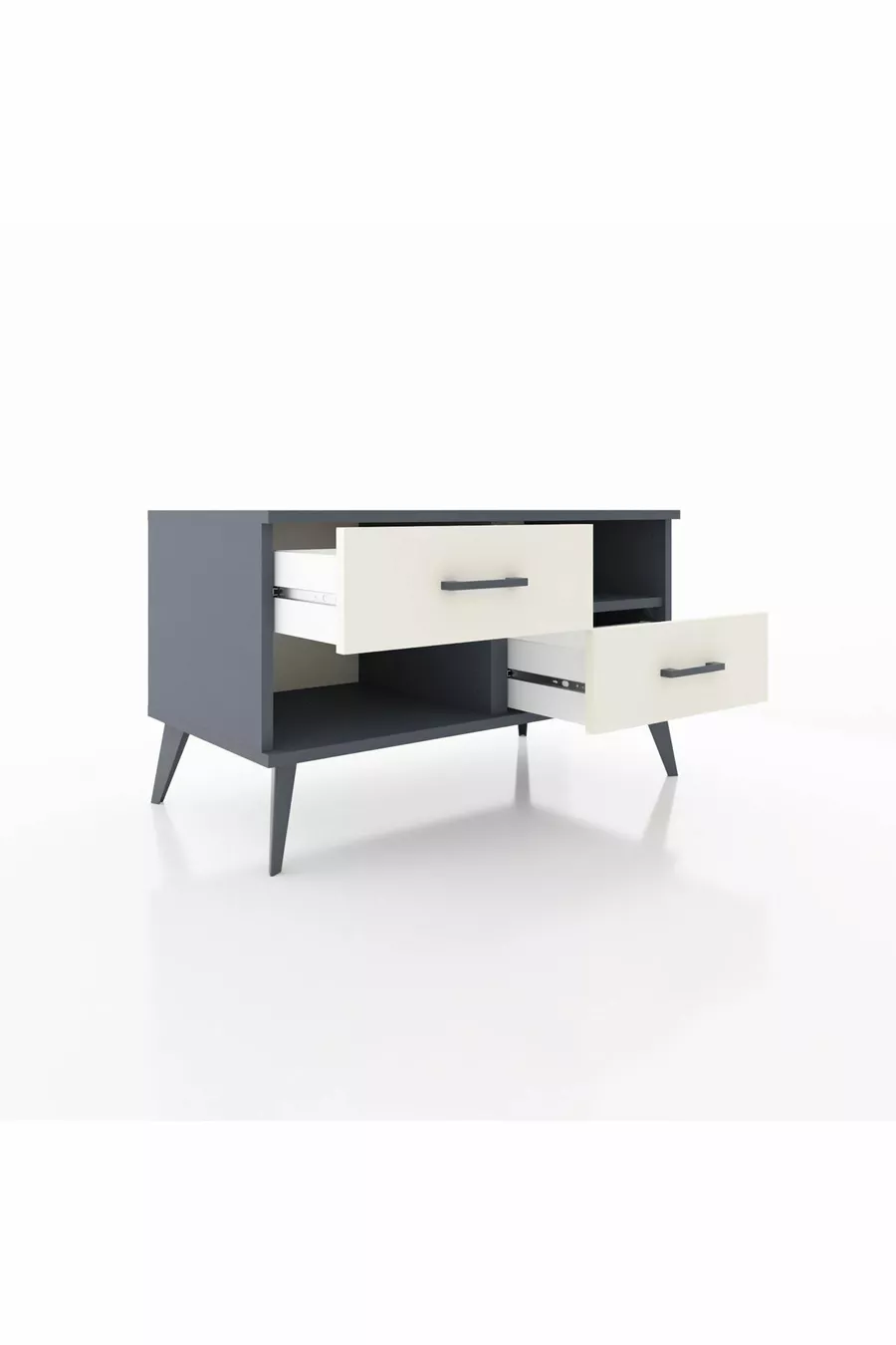 Commode Hyperion à une étagère et deux tiroirs Anthracite-Anthracite/Mer de pierre