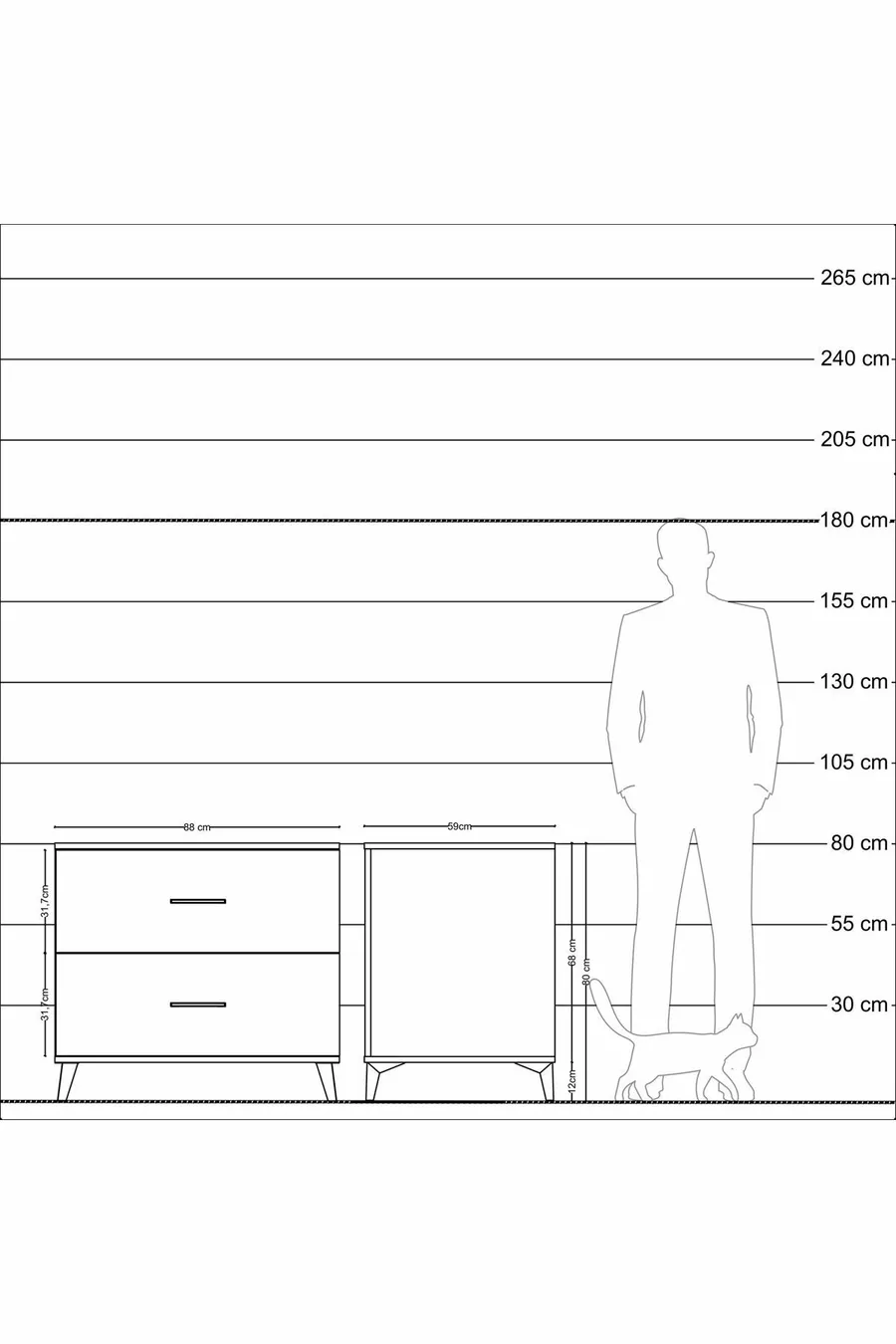 Commode Kronos à 2 tiroirs Pin-Pierre d'Agate
