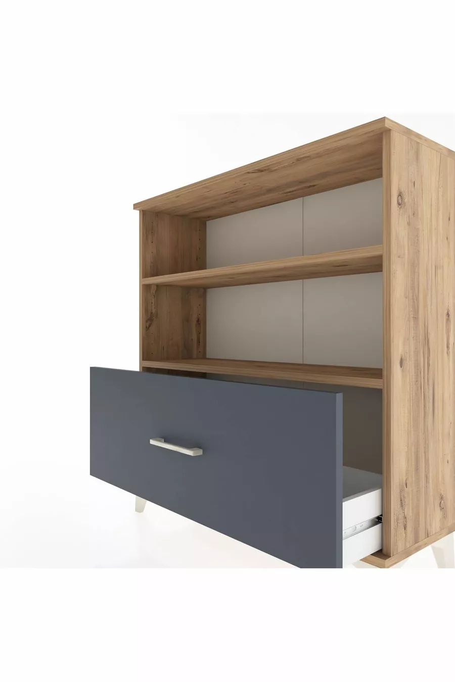 Commode Arges 2 étagères 1 tiroir Pin-Anthracite