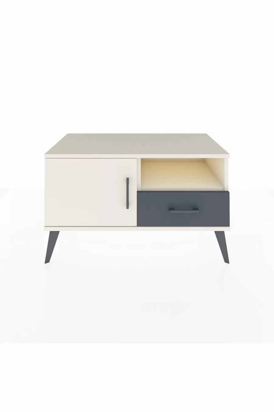 Commode Hyperion à 2 étagères, 1 tiroir, 1 porte, couleur Pierre de lune/Anthracite
