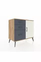 Commode Hyperion avec une seule étagère, 3 tiroirs et une porte, pin-gris/anthracite