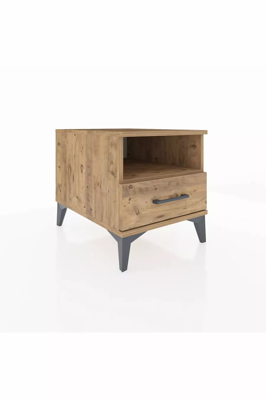 Table de chevet Kronos avec une étagère et un tiroir, en pin-pin