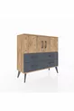 Commode Arges 2 étagères, 4 tiroirs, 2 portes, Pin/Anthracite