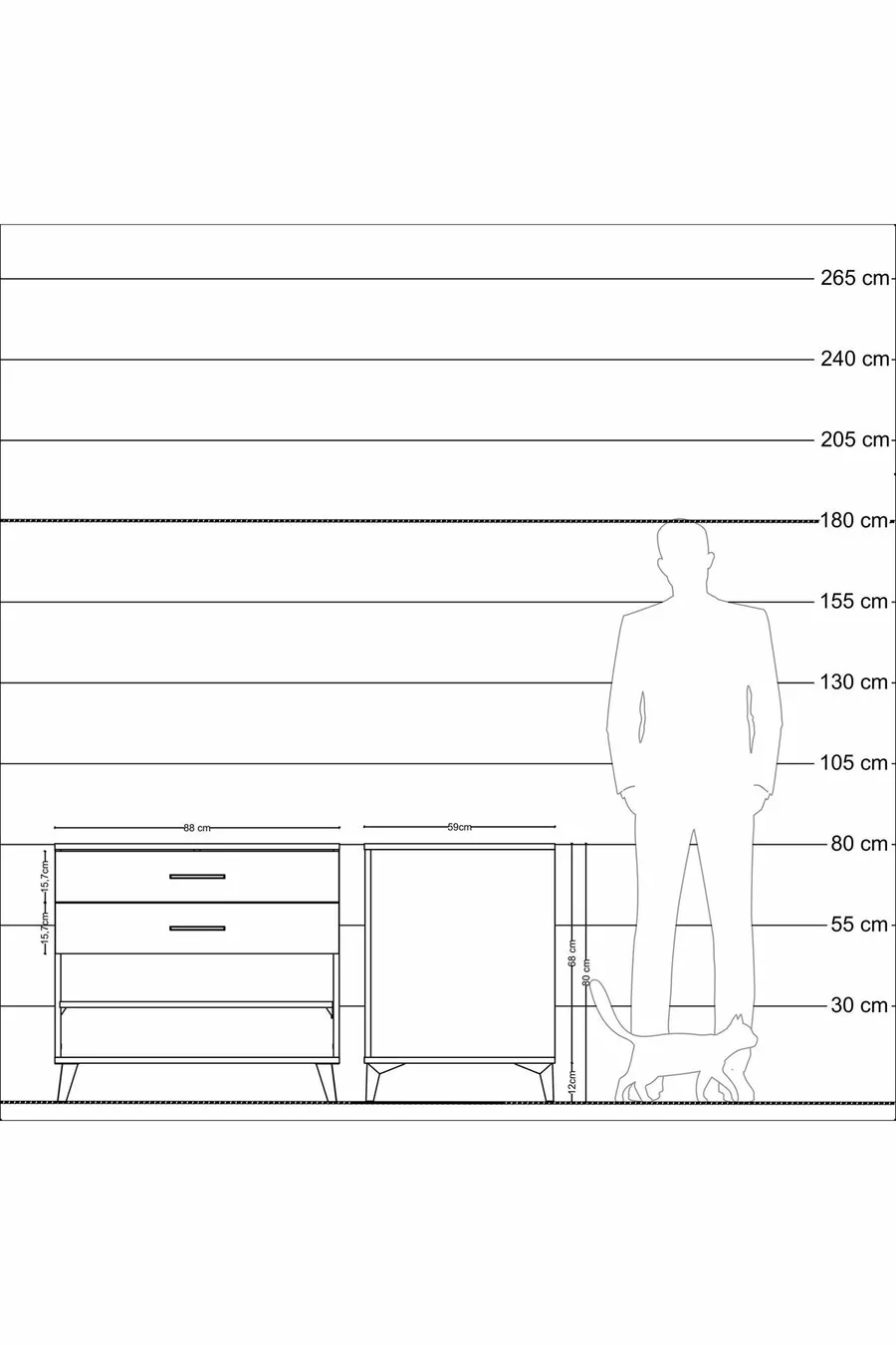 Commode Kronos à une étagère et 2 tiroirs Pin-Anthracite