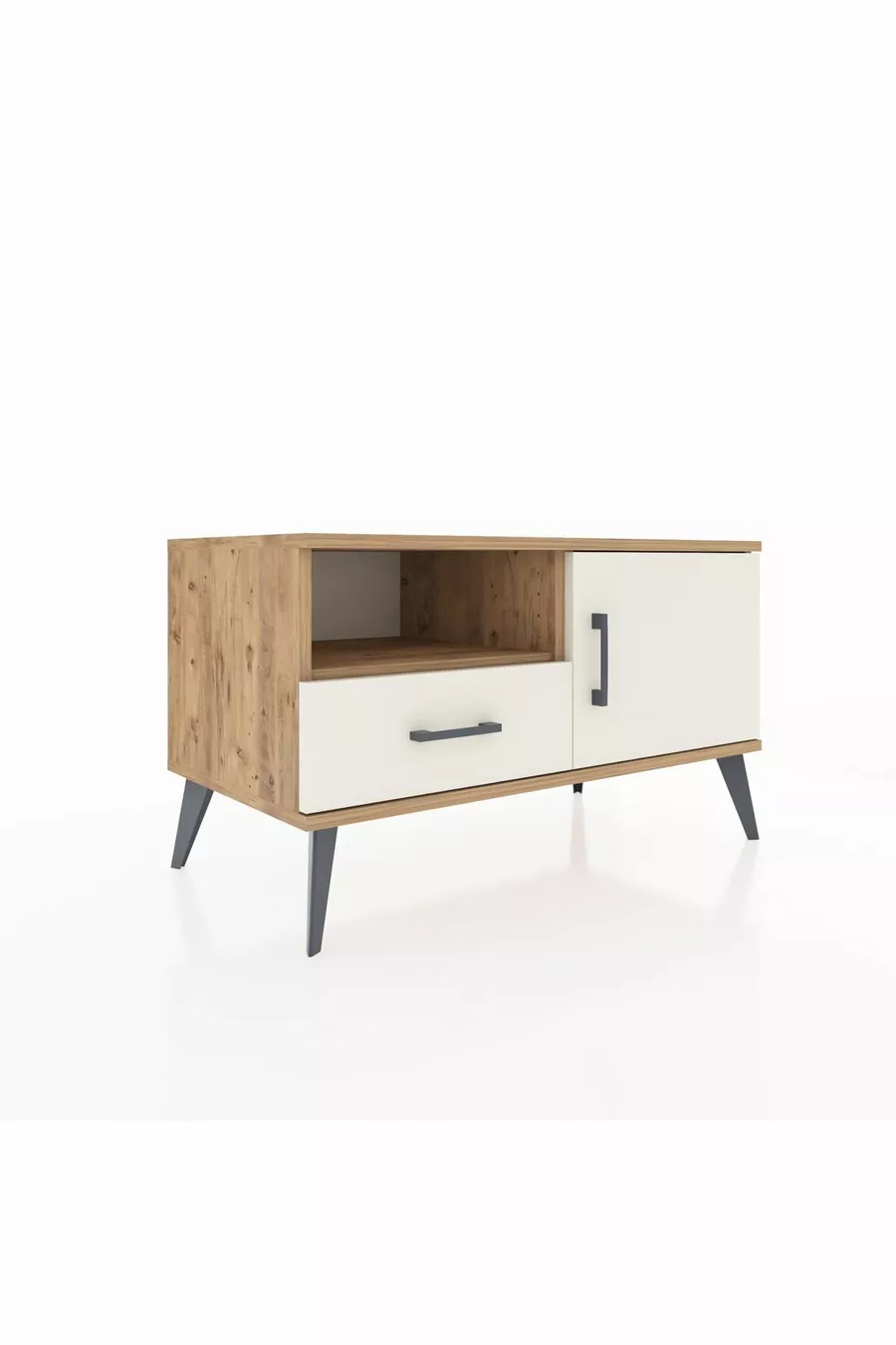 Commode Hyperion à 2 étagères, 1 tiroir et 1 porte, Pins-Quartz