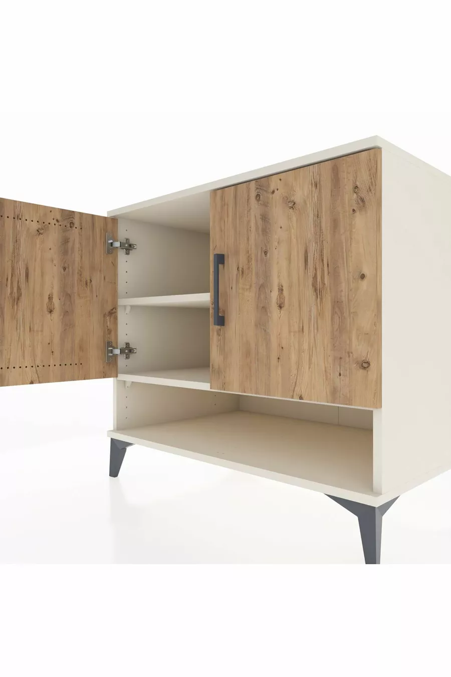Commode Kronos 2 étagères 2 portes Pierre de Lune-Pin