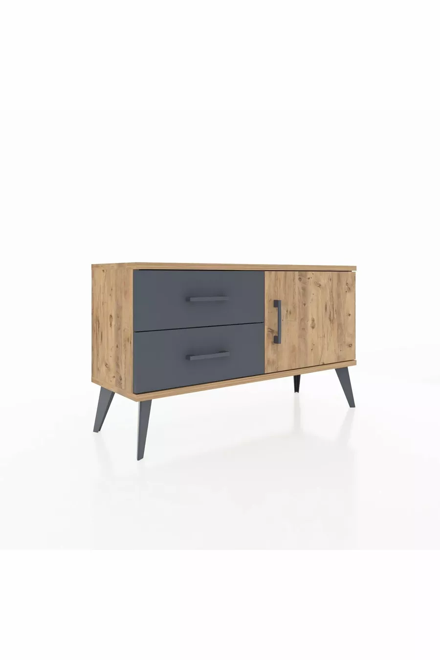 Commode Arges avec une seule étagère, 2 tiroirs et une porte, Pin-Pin/Anthracite