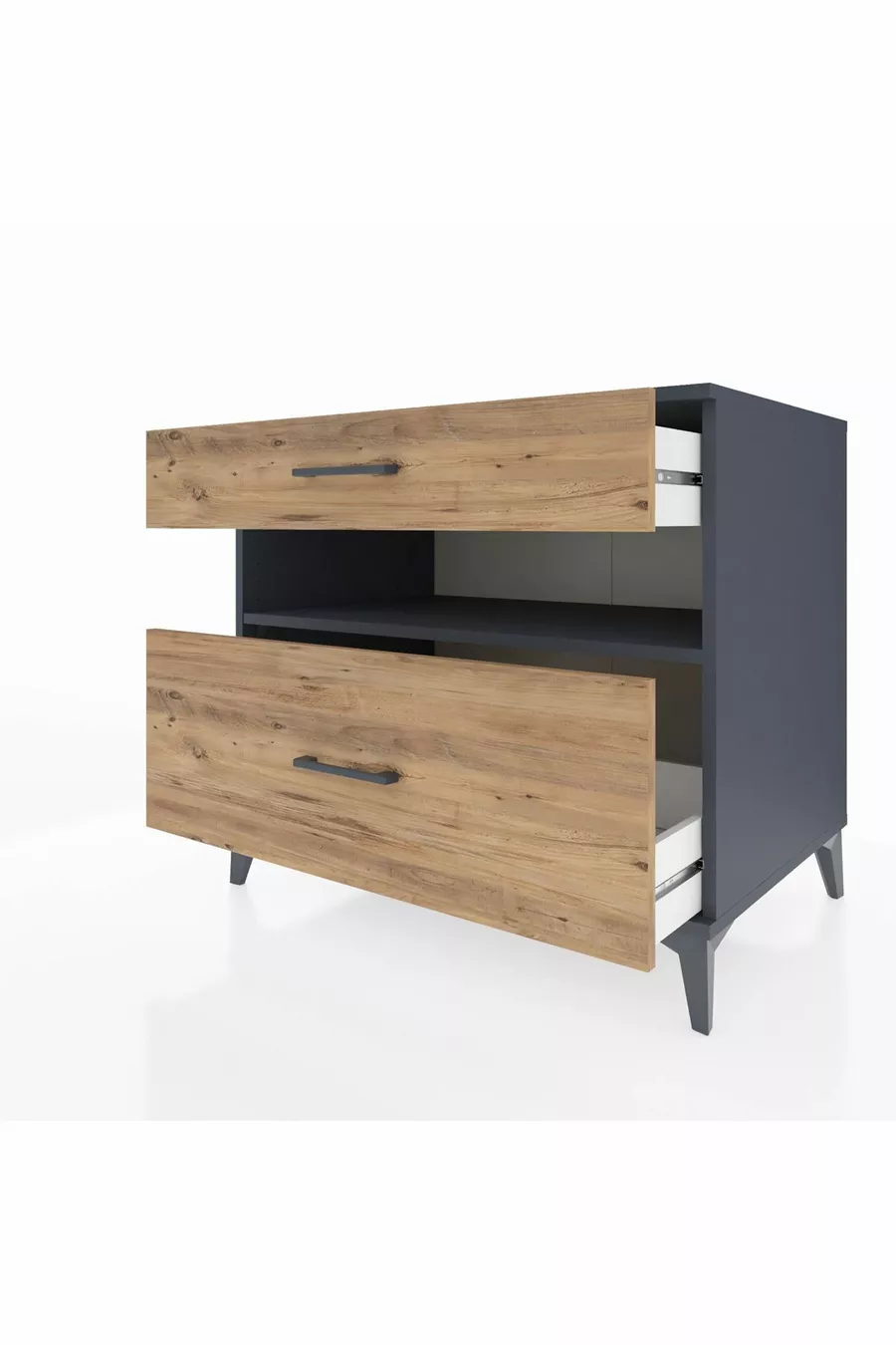 Commode Kronos à une étagère et deux tiroirs Anthracite-Pin