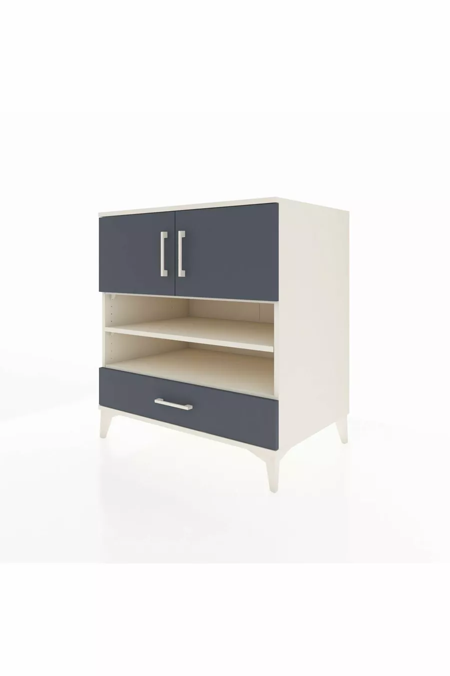 Commode Kronos avec 4 étagères, 1 tiroir et 2 portes, Pierre de Lune-Anthracite