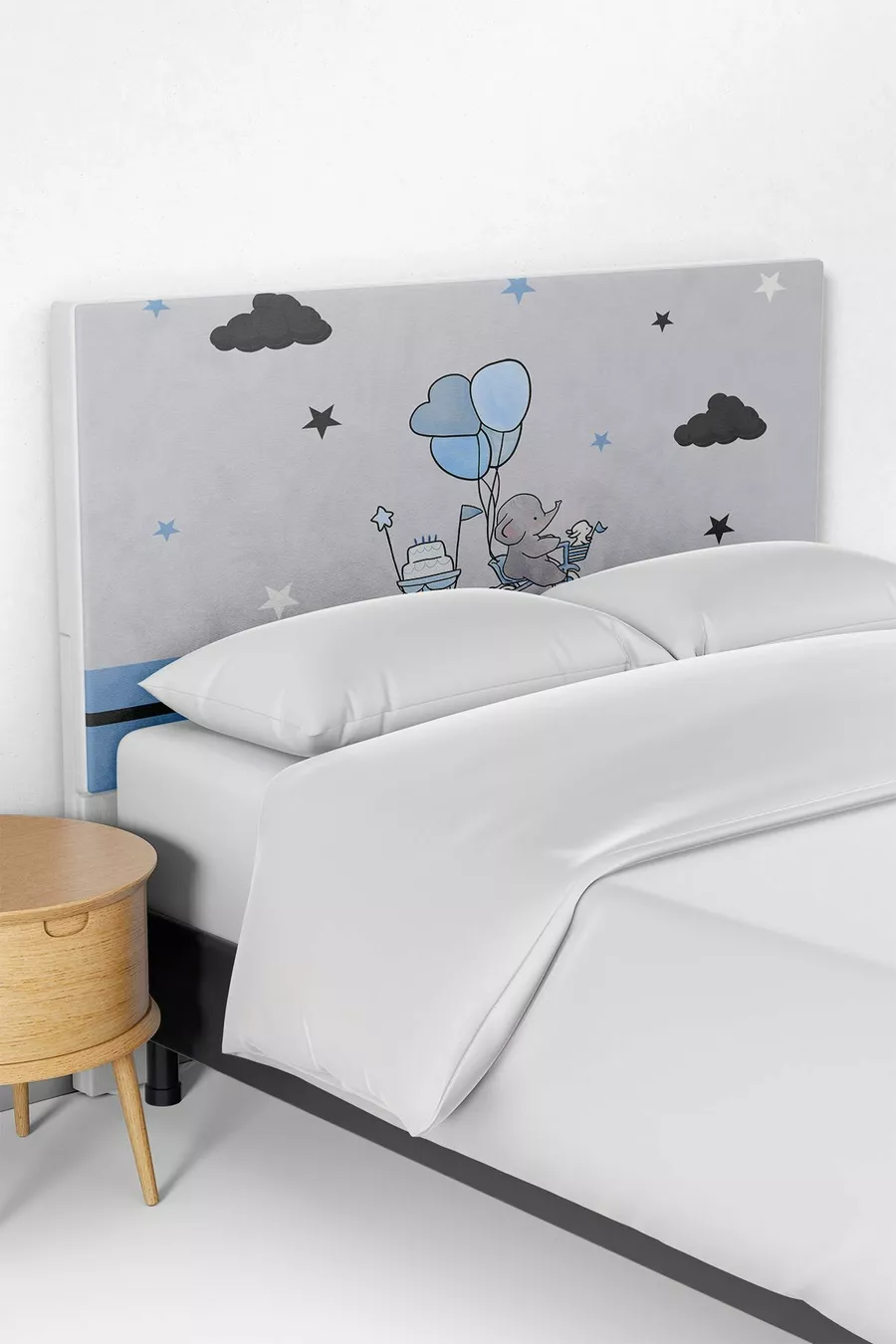 Housse de tête de lit pour enfant avec motif d'éléphant bleu