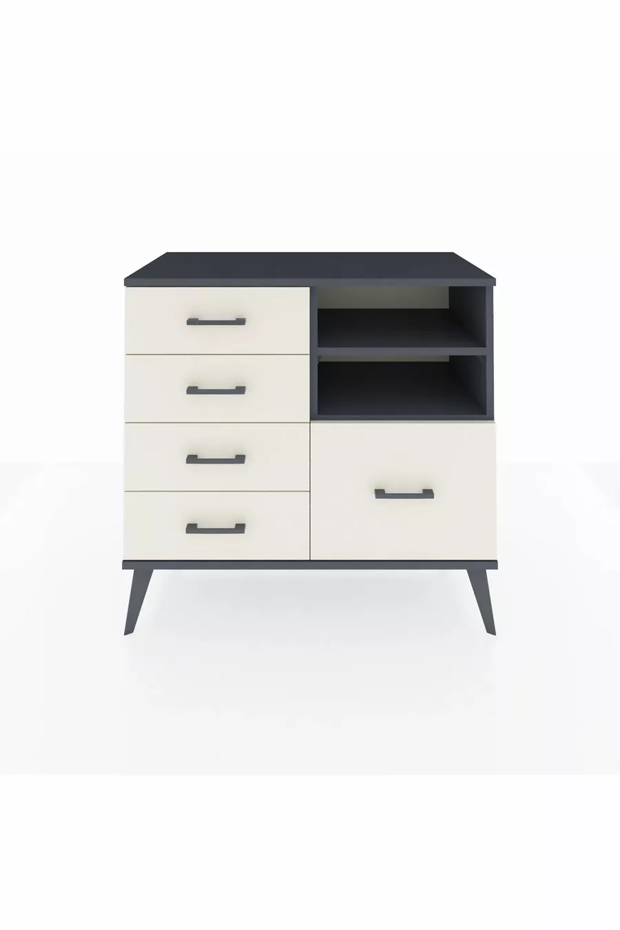 Commode Hyperion 2 étagères 5 tiroirs Anthracite-Anthracite/Pierre de lune