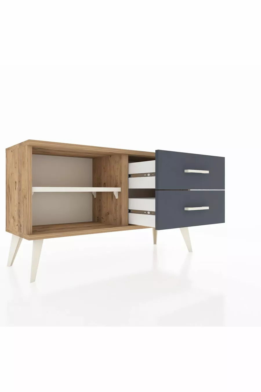 Commode Arges à une étagère et 2 tiroirs Pin-Aya/Anthracite