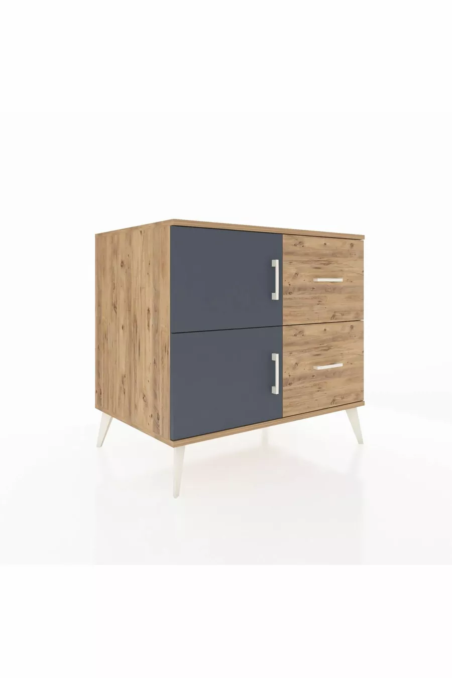 Commode Kronos à une étagère, 2 tiroirs et 2 portes, Pin-Anthracite/Pin
