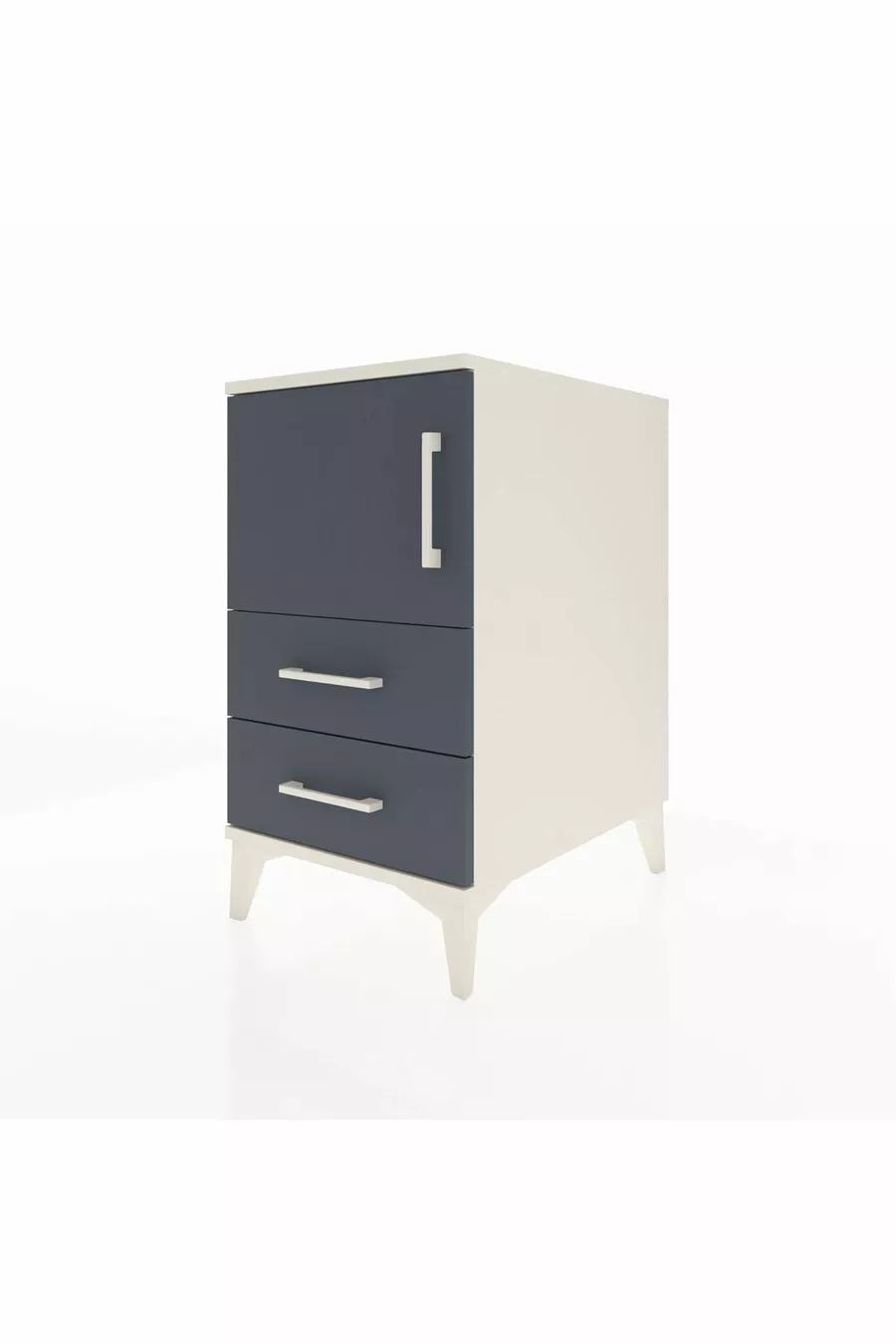 Table de chevet Kronos avec 2 étagères, 2 tiroirs et 1 porte, couleur Pierre de lune-Anthracite