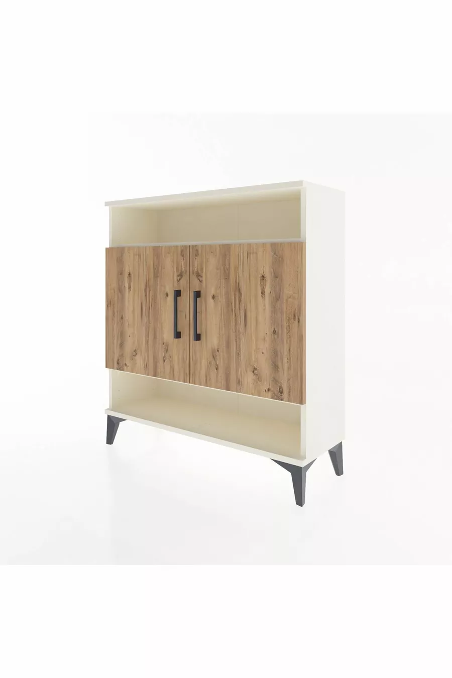Commode Arges 3 étagères 2 portes Pierre de lune-Pin