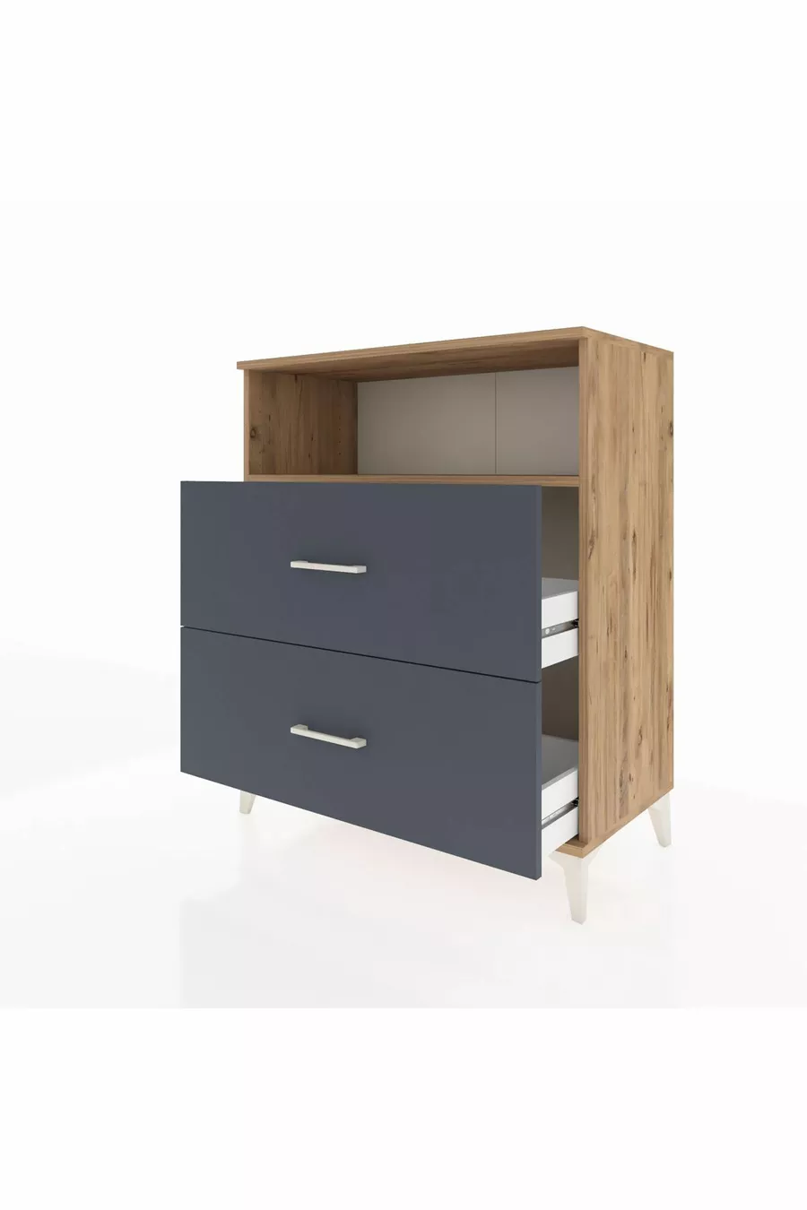 Commode Hyperion à une étagère et 2 tiroirs Pin-Anthracite
