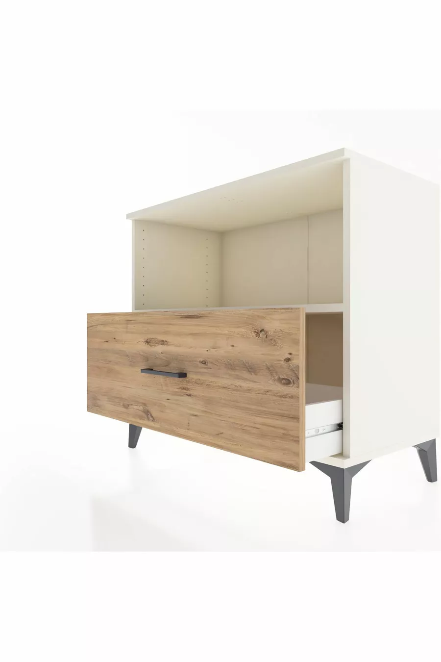 Commode Hyperion à une étagère et un tiroir, Pierre de lune - Pin