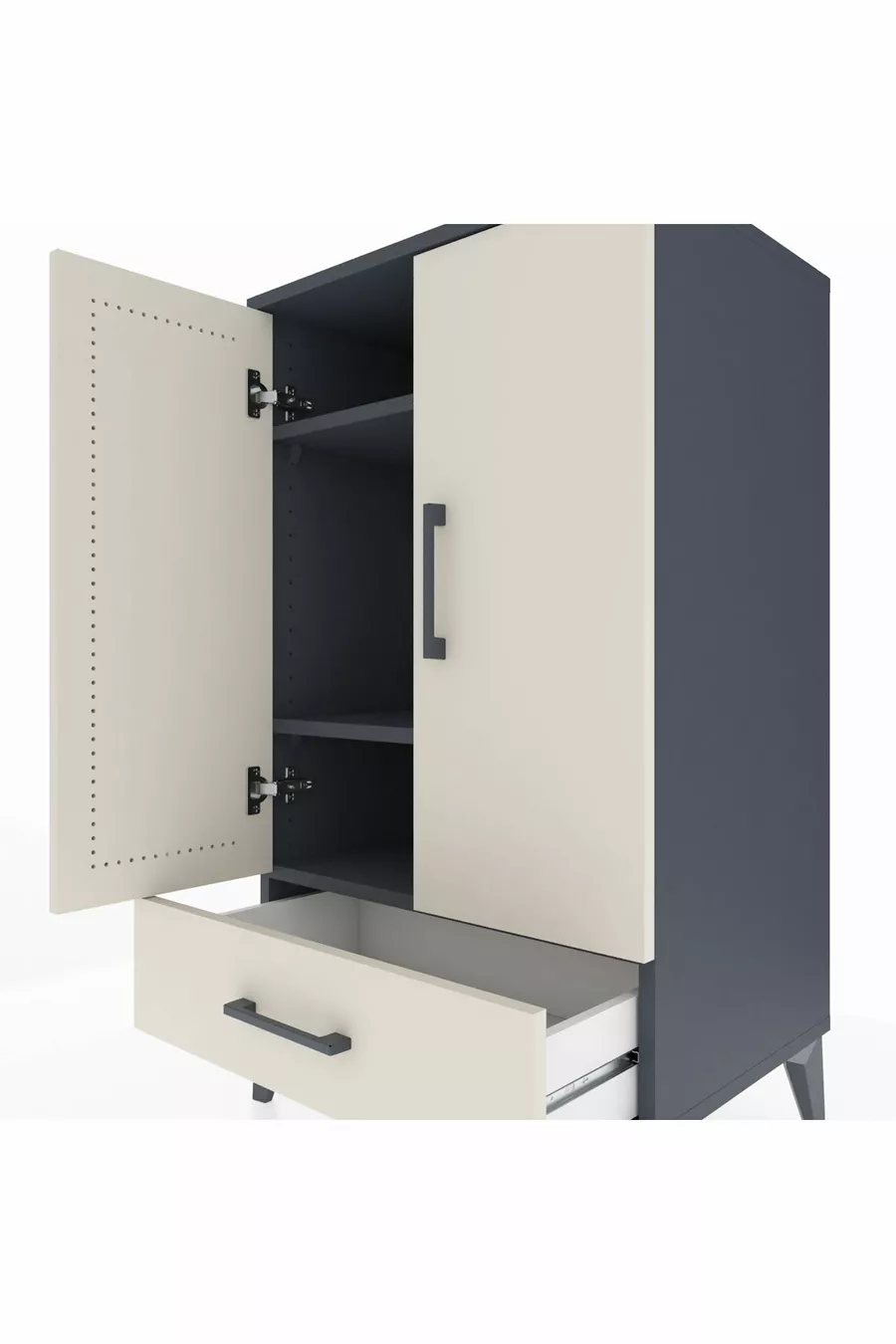 Commode Hyperion à 3 étagères, 1 tiroir et 2 portes, Anthracite-Pierre de Lune